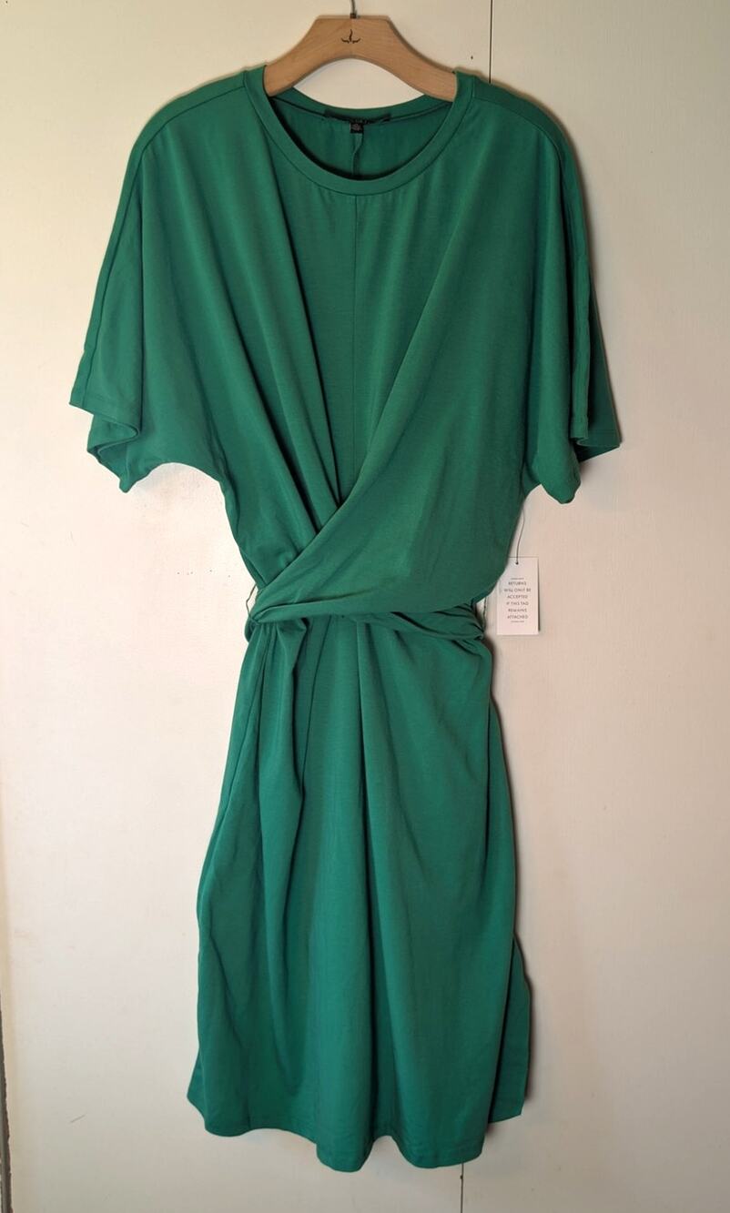 ELOQUII Cross Front Flutter Sleeve Green Dress 14